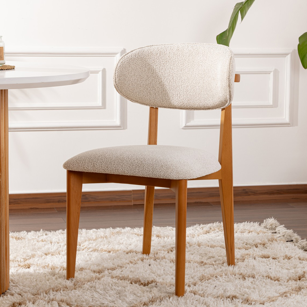 Lioro White Fabric Dining Chairs with Dark Oak Wooden Frame in Pair
