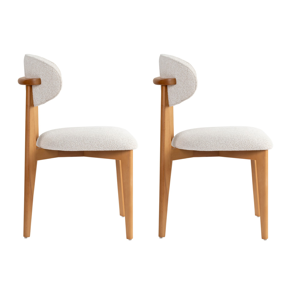 Lioro White Fabric Dining Chairs with Dark Oak Wooden Frame in Pair
