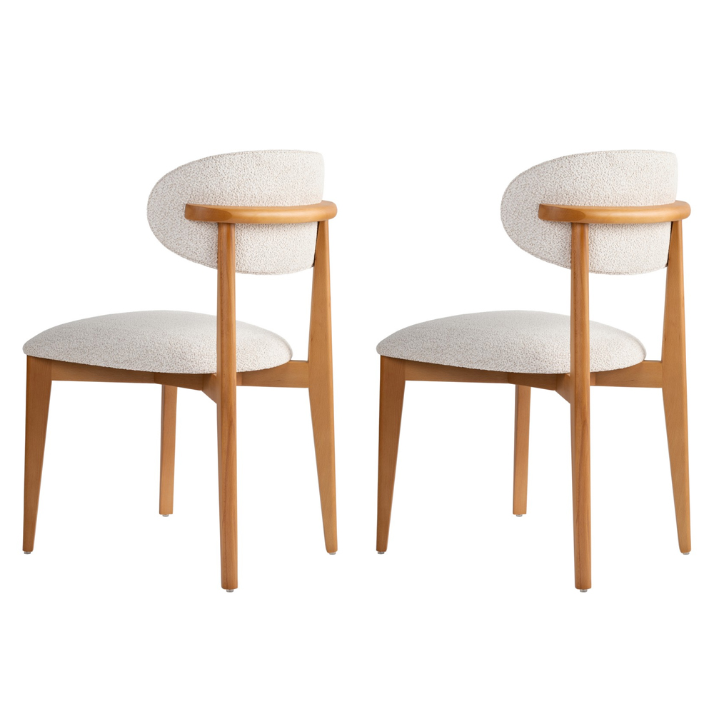 Lioro White Fabric Dining Chairs with Dark Oak Wooden Frame in Pair