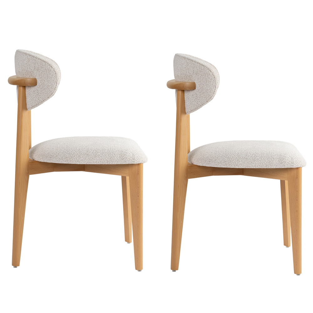 Lioro White Fabric Dining Chairs with Light Oak Wooden Frame in Pair