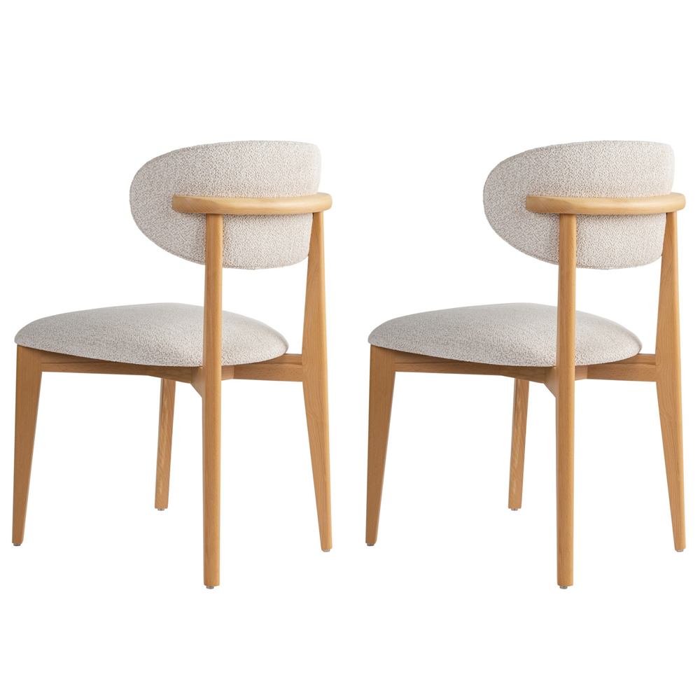 Lioro White Fabric Dining Chairs with Light Oak Wooden Frame in Pair