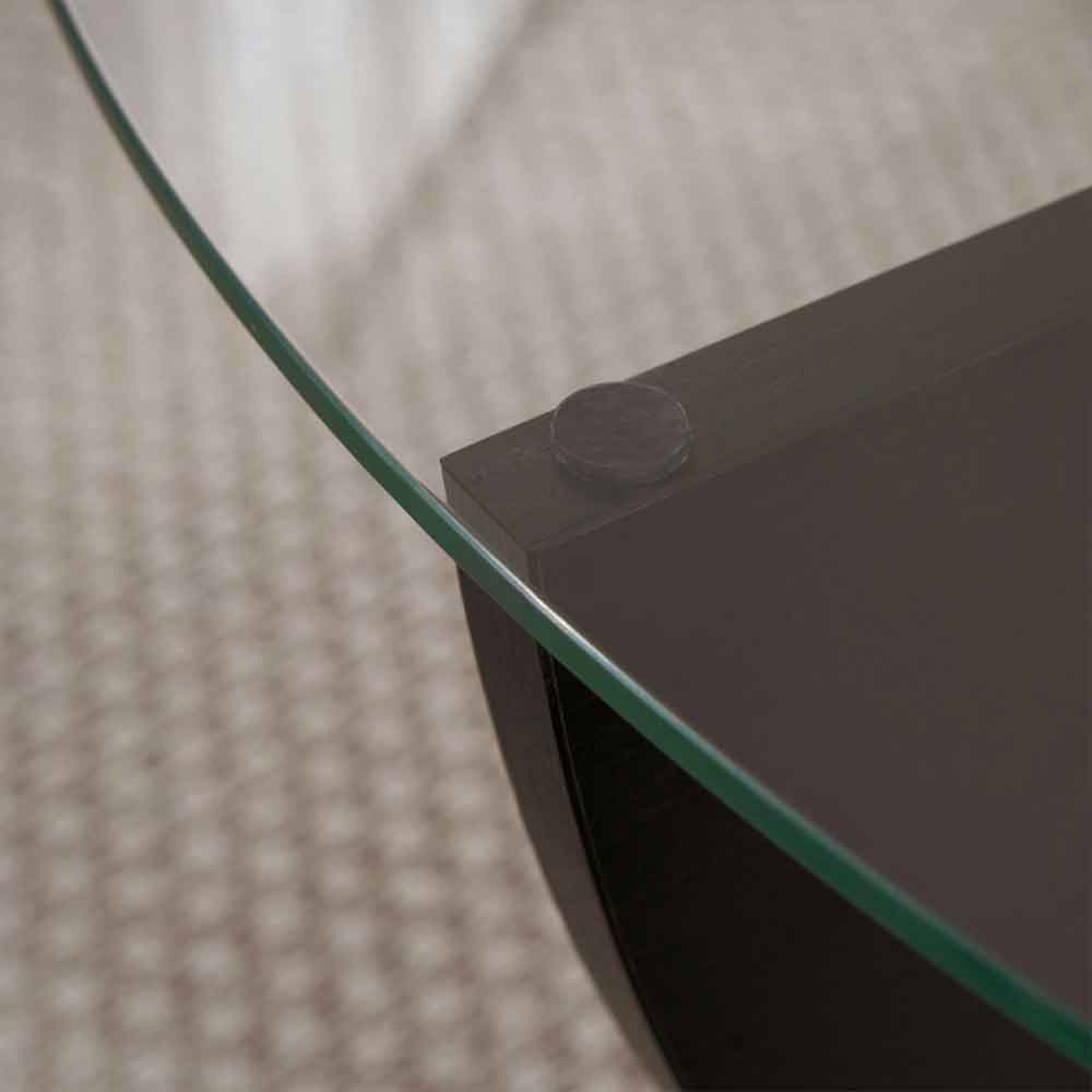 Liorza Round Clear Glass Coffee Table with Black Wooden Base