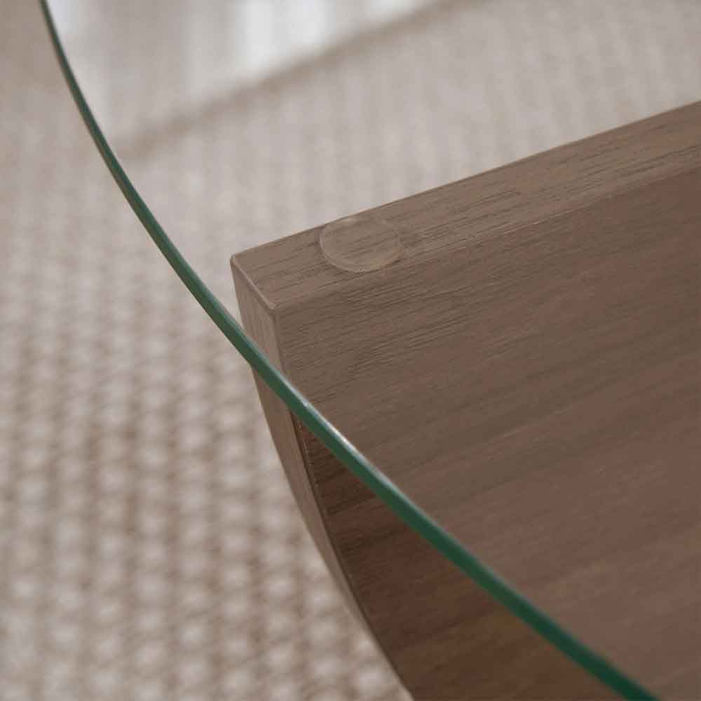 Liorza Round Clear Glass Coffee Table with Walnut Wooden Base