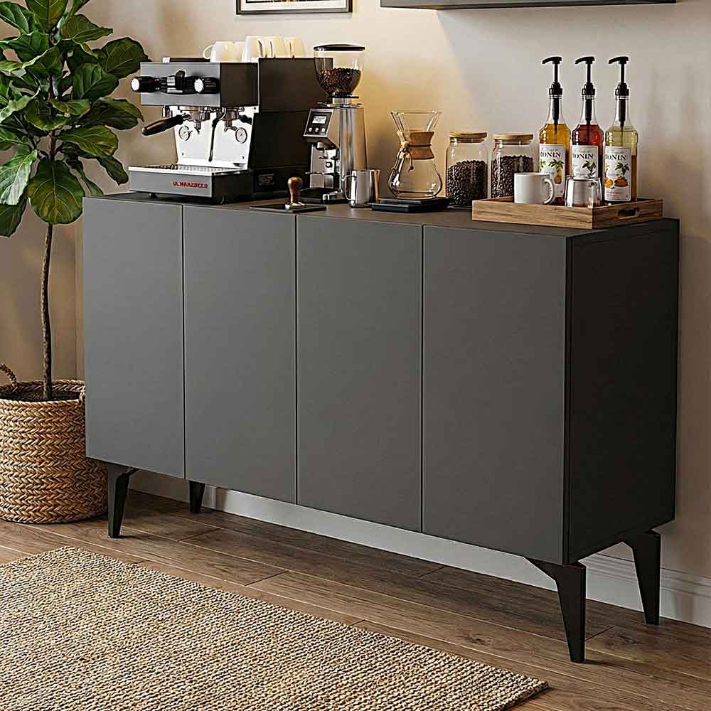 Lipa Wooden Sideboard with 4 Doors in Anthracite