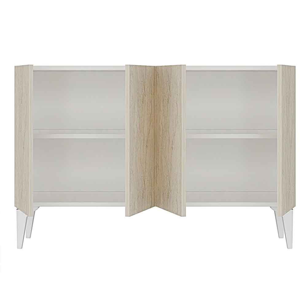 Lipa Wooden Sideboard with 4 Doors in White and Travertine Marble Effect
