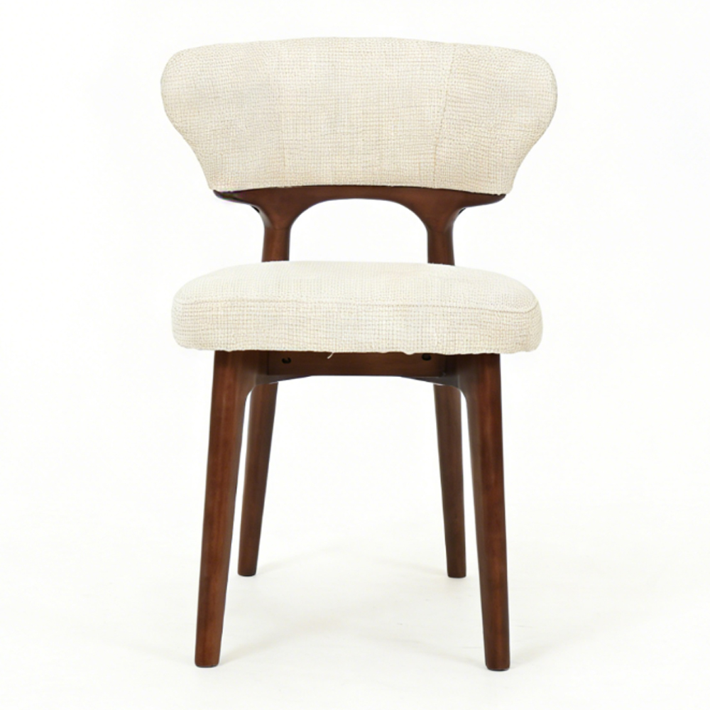 Lireon Cream Fabric Dining Chairs with Walnut Frame in Pair