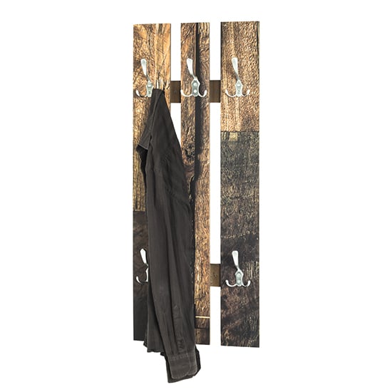 Product photograph of Lisboa Wooden Wall Hung 5 Hooks Coat Rack In Parquet Print from Furniture in Fashion