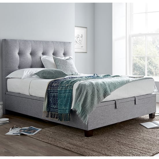 Lisbon Marbella Fabric Ottoman King Size Bed In Grey