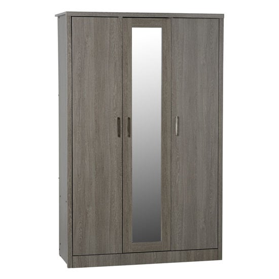 Product photograph of Laggan Mirrored Wardrobe In Black Wood Grain With 3 Doors from Furniture in Fashion