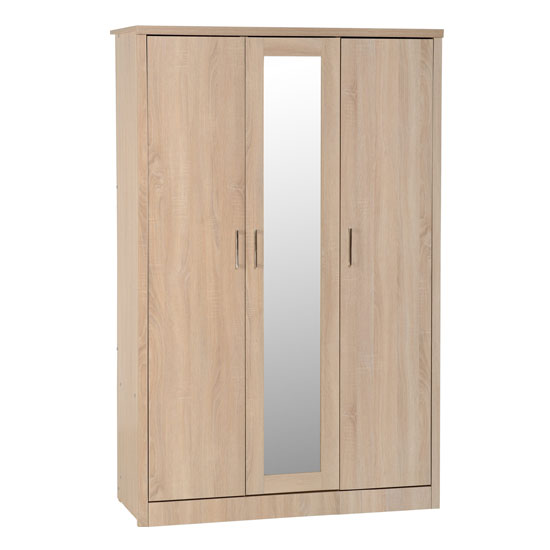 Read more about Laggan mirrored wardrobe with 3 doors in light oak effect