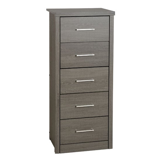 Read more about Laggan narrow chest of 5 drawers in black wood grain
