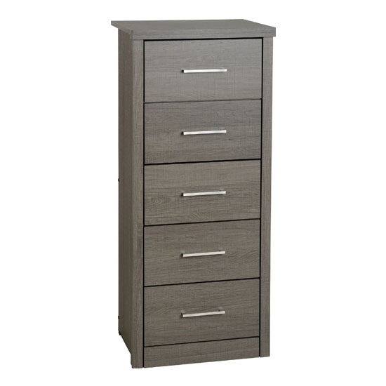 Laggan Narrow Chest Of 5 Drawers In Black Wood Grain