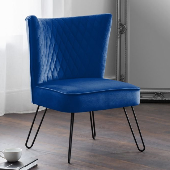 Product photograph of Lalette Velvet Bedroom Chair In Blue from Furniture in Fashion