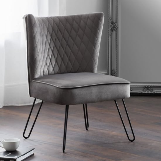 Product photograph of Lalette Velvet Bedroom Chair In Grey from Furniture in Fashion