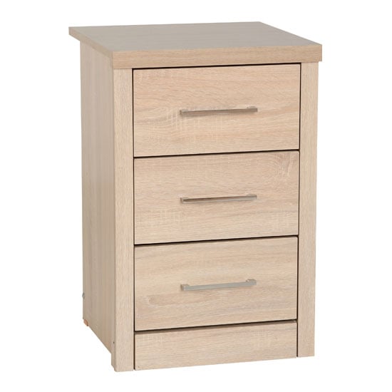Read more about Laggan wooden bedside cabinet with 3 drawers in light oak
