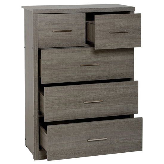 Lisbon Wooden Chest Of Drawers In Black Wood Grain With 5 ...