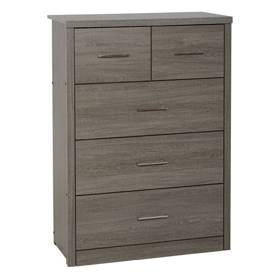 Read more about Laggan wooden chest of 5 drawers in black wood grain