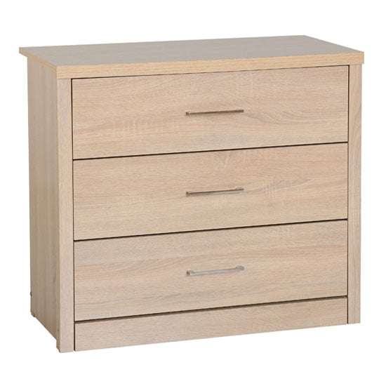 Photo of Laggan wooden chest of 3 drawers in light oak veneer