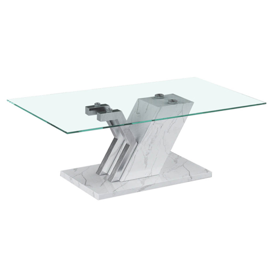 Lisle Glass Coffee Table With White Marble Effect Wooden Frame