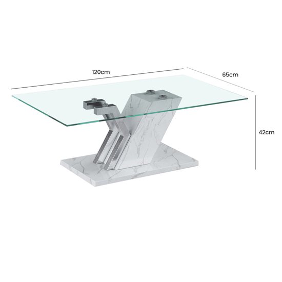 Lisle Glass Coffee Table With White Marble Effect Wooden Frame Furniture in Fashion