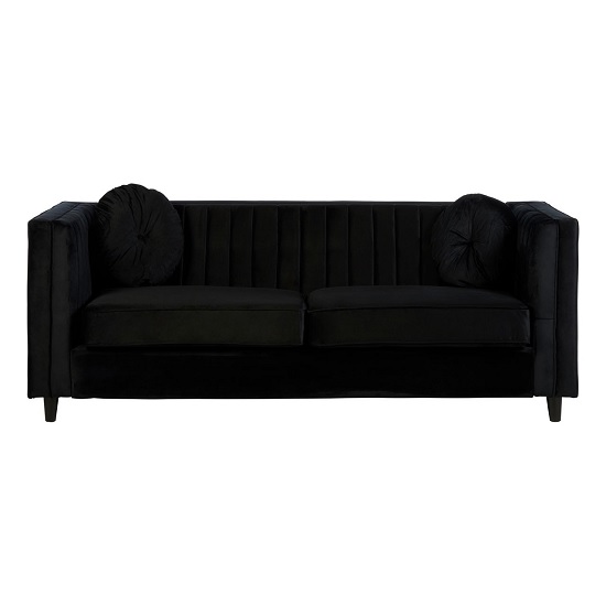Lismore Contemporary 3 Seater Sofa In Black Velvet | Sale