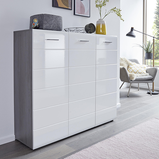 Aquila Large Shoe Cabinet In White High Gloss And Smoky Silver_2