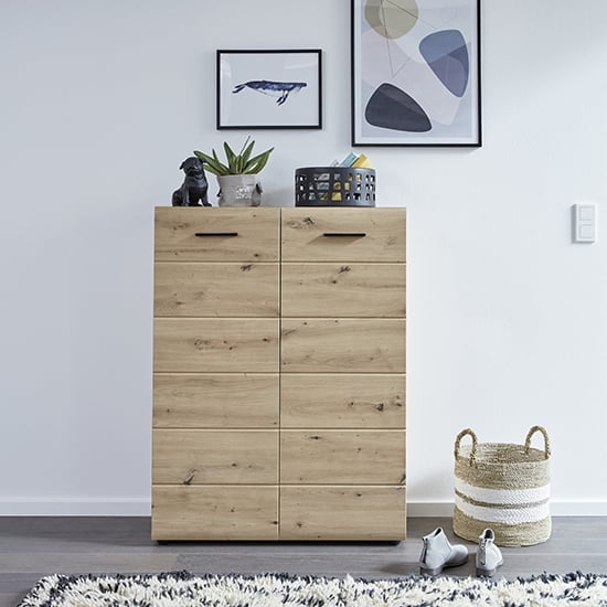 Photo of Aquila wooden shoe storage cabinet in knotty oak