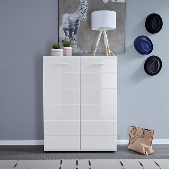 Aquila Wooden Shoe Storage Cabinet In White High Gloss Furniture