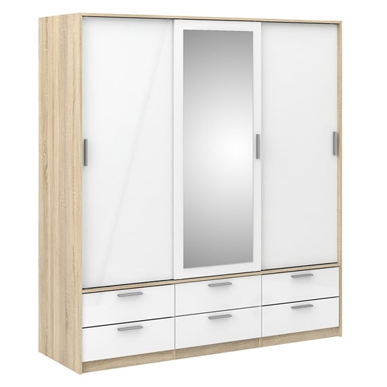 Liston Mirrored Sliding Doors Wardrobe In Oak And White Gloss