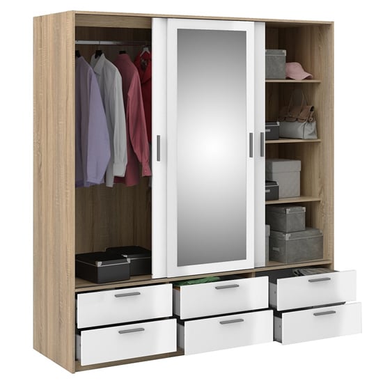 Liston Mirrored Sliding Doors Wardrobe In Oak And White Gloss