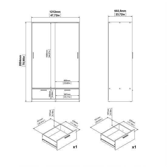 Liston Wooden Wardrobe With 2 Doors 2 Drawers Oak