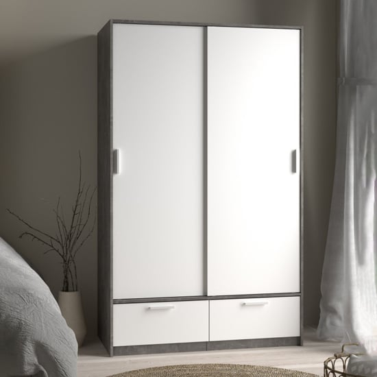 Read more about Liston wooden wardrobe 2 doors 2 drawers in white concrete