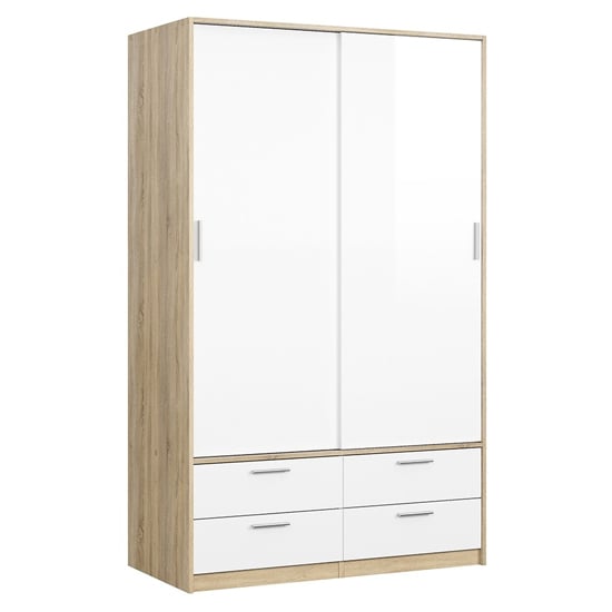 Liston Wooden Sliding Doors Wardrobe In Oak And White High Gloss_2