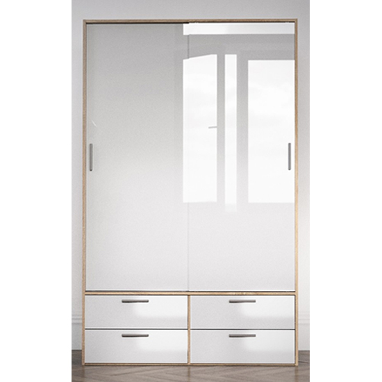 Photo of Liston wooden sliding doors wardrobe in oak and white high gloss