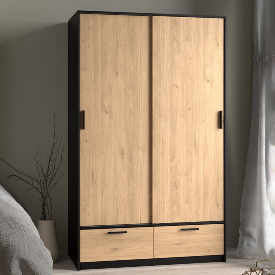 Read more about Liston wooden wardrobe with 2 doors 2 drawers in black and oak