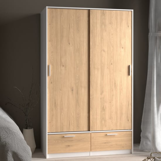 Product photograph of Liston Wooden Wardrobe 2 Doors 2 Drawers In White And Oak from Furniture in Fashion