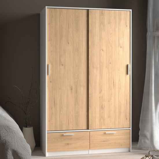 Read more about Liston wooden wardrobe with 2 doors 2 drawers in white and oak