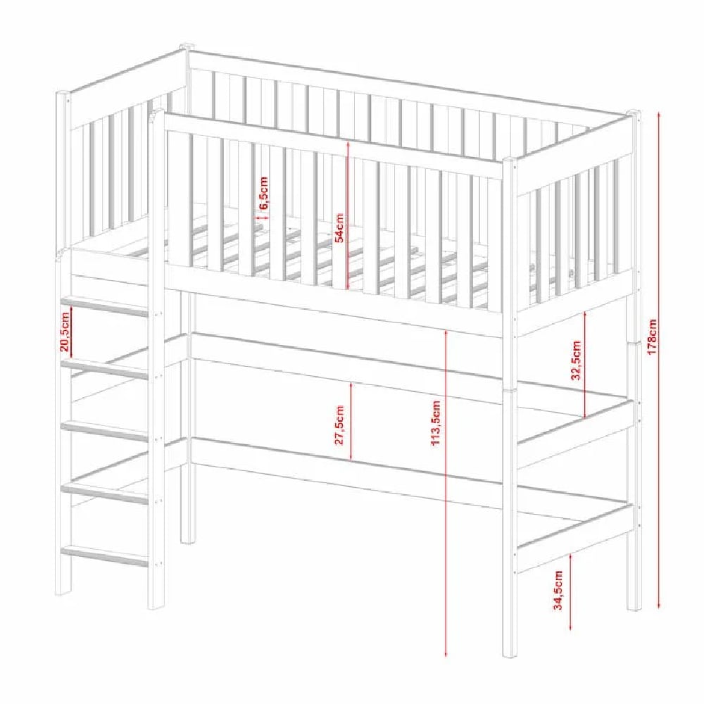 Lititz Wooden Bunk Bed With Bonnell Mattress And Ladder In Grey