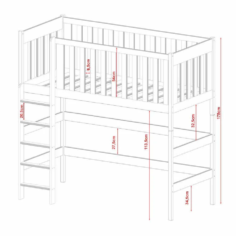 Lititz Wooden Bunk Bed With Foam Mattress And Ladder In White