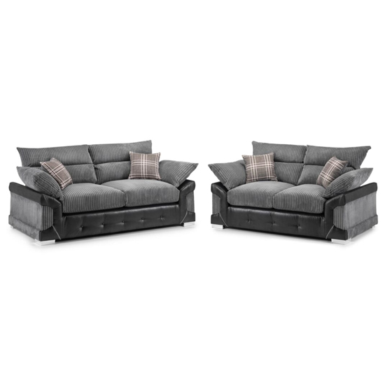 Litzy Fabric 3 Seater 2 Seater Sofa In Black And Grey_2