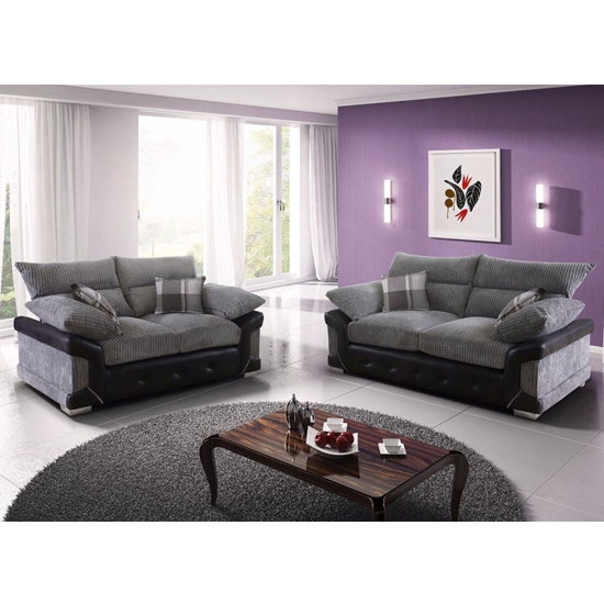 Photo of Litzy fabric 3 seater 2 seater sofa in black and grey