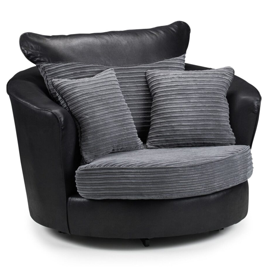 Photo of Litzy fabric swivel armchair in black and grey