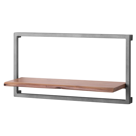 Photo of Livan large wooden shelf in brown with gun metal frame