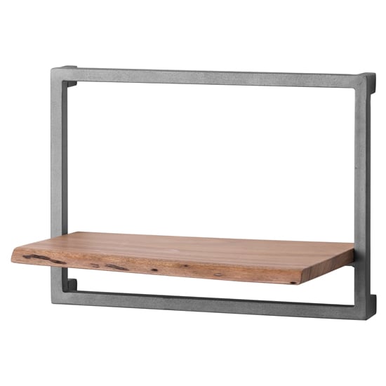 Photo of Livan medium wooden shelf in brown with gun metal frame