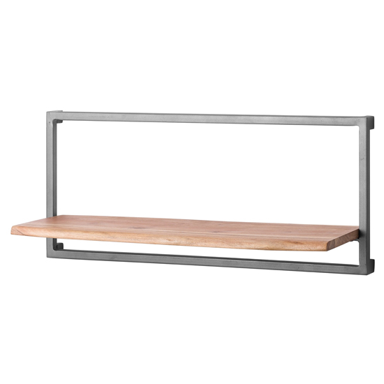 Read more about Livan wide wooden shelf in brown with gun metal frame