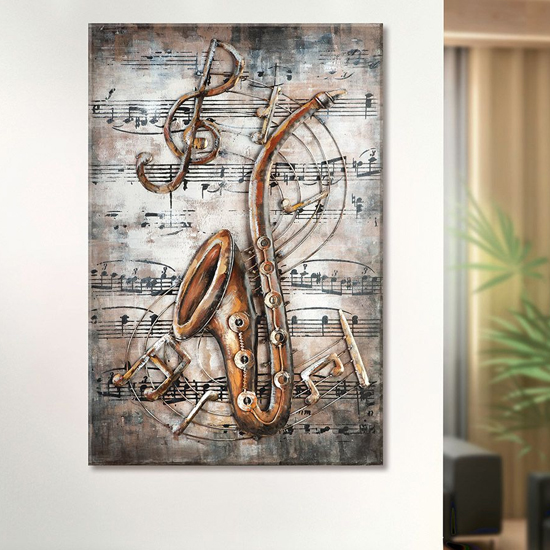 Photo of Live jazz picture metal wall art in brown and copper