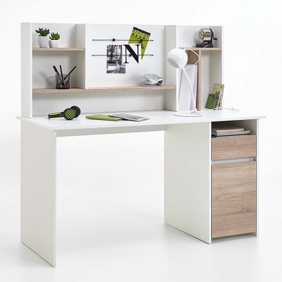 Livenza Wooden Computer Desk In White And Canadian Oak