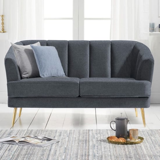 Livermore Linen Fabric 2 Seater Sofa In Grey With Gold Legs_1