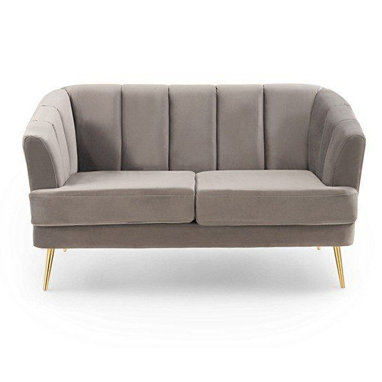 Livermore Velvet 2 Seater Sofa In Grey With Gold Legs_3