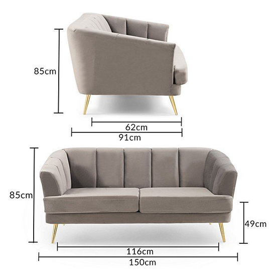 Livermore Velvet 2 Seater Sofa In Grey With Gold Legs_5